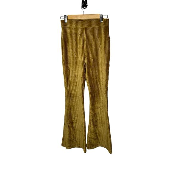 aerie Pants - Aerie Women Groove On Velour Pant Small High Rise Flare Ribbed Stretch Brown NWT